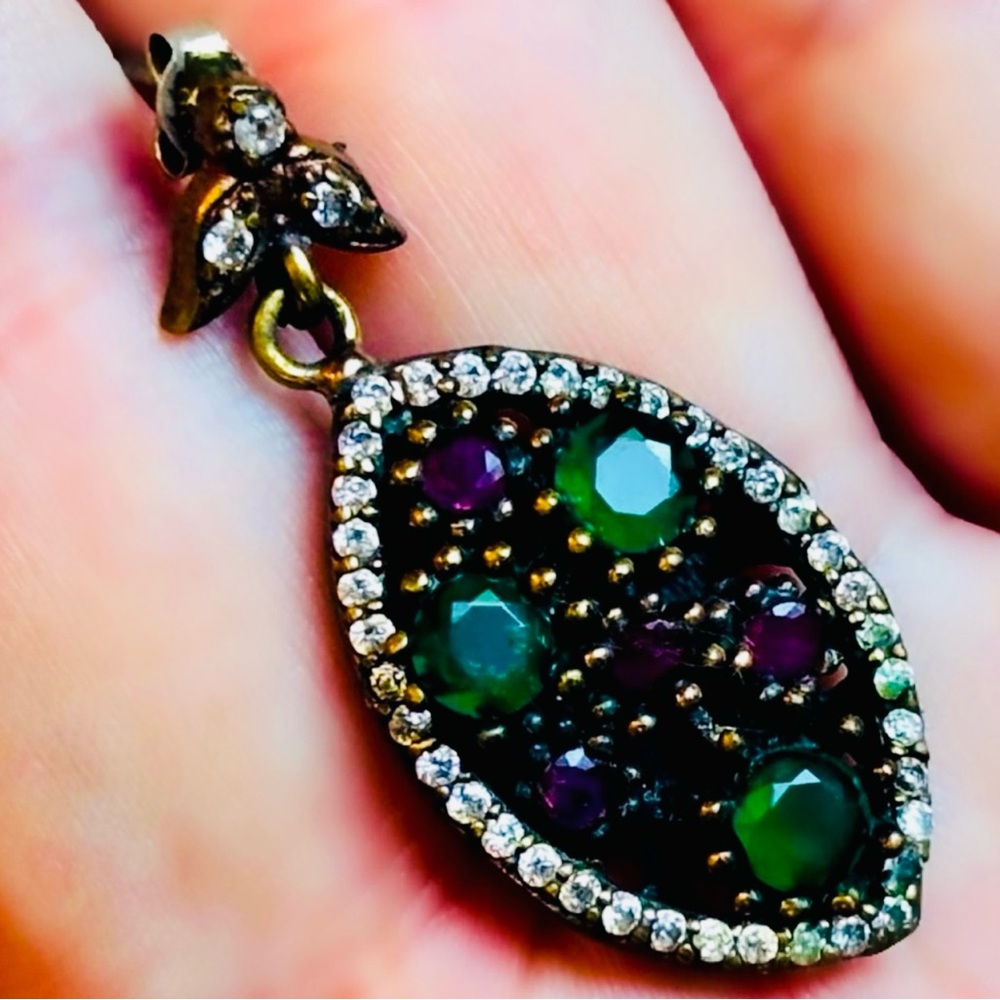 Emerald Ruby Gem Fine Art Post Single Earring Sol… - image 3